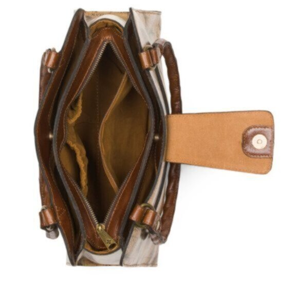 Patricia Nash Rienzo Leather European Map Shoulder Handbag Satchel Tan - Picture 15 of 16